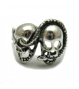 R000256 Sterling Silver Ring Hallmarked Solid 925 Skull Snake Biker Handmade Nickel Free